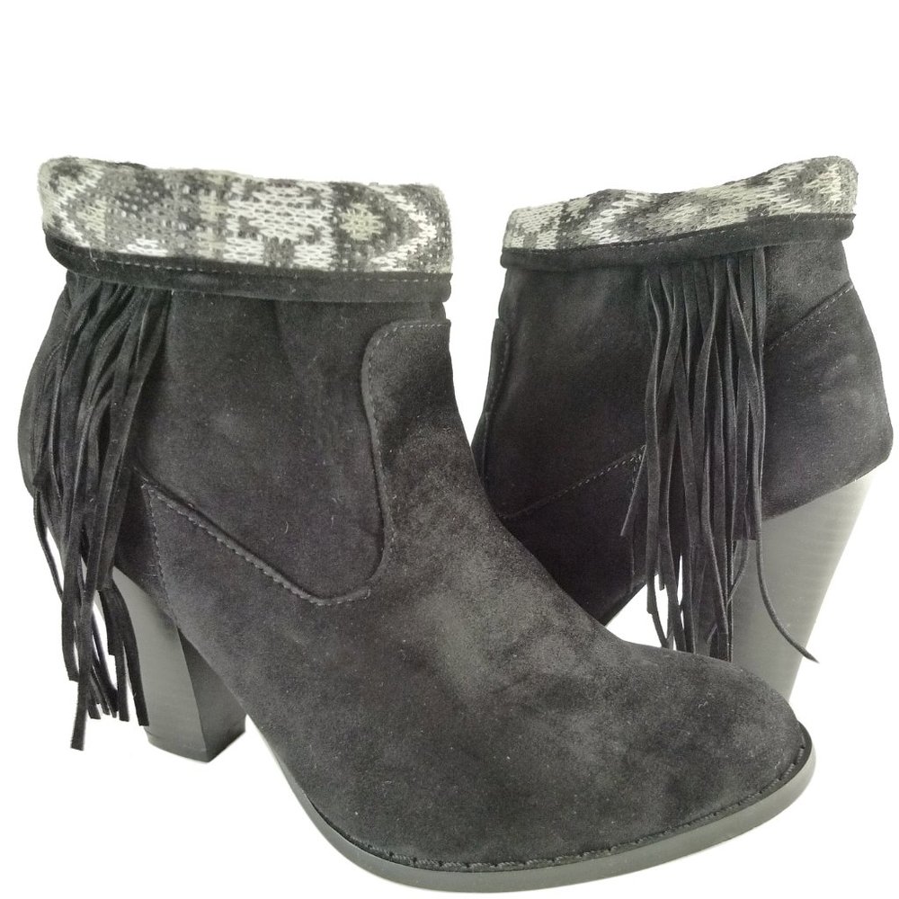 Women Ankle Booties fringe Detail boots knitted Stylish Lining Design Black